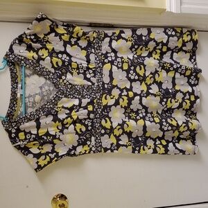 Boden Women's Short Sleeve Tunic Gray and Yellow Floral Size 16